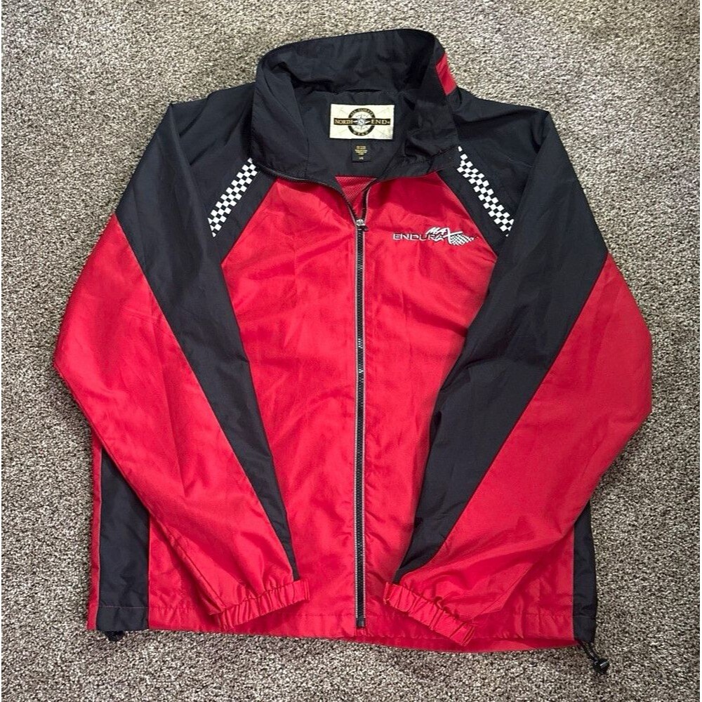 North End Mens L Red/Black/White Colorblock Windbreaker Stand-Up Full Zip